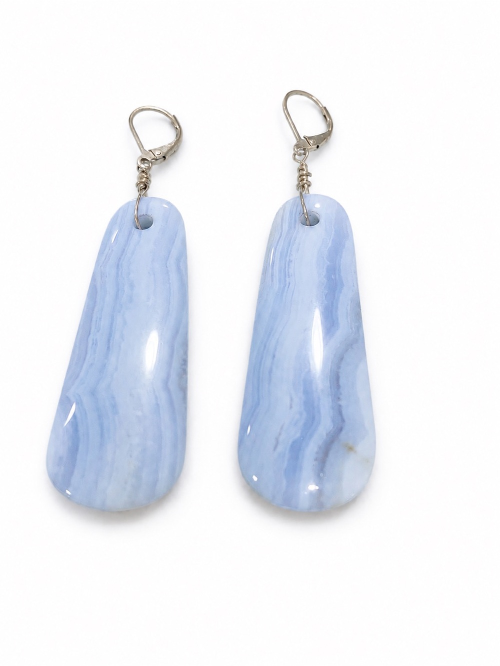 Blue Lace Agate Gemstone Lever back earrings